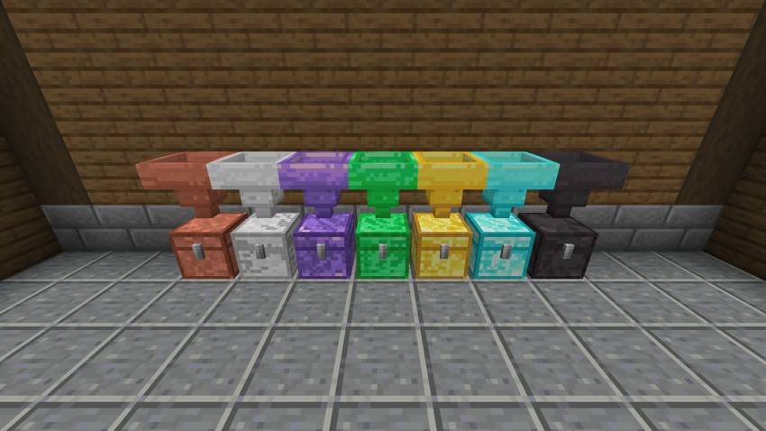 Copper to netherite hoppers feeding chests of the same material