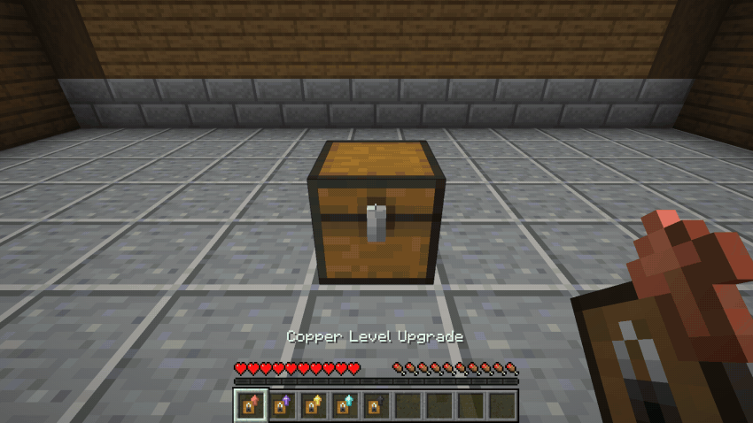 Upgrading a vanilla chest in place, from copper through gold to netherite