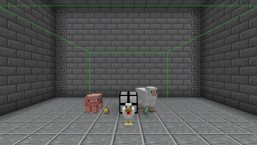 A gravitor lifting a sheep, a pig, a chicken and some items once it gets power