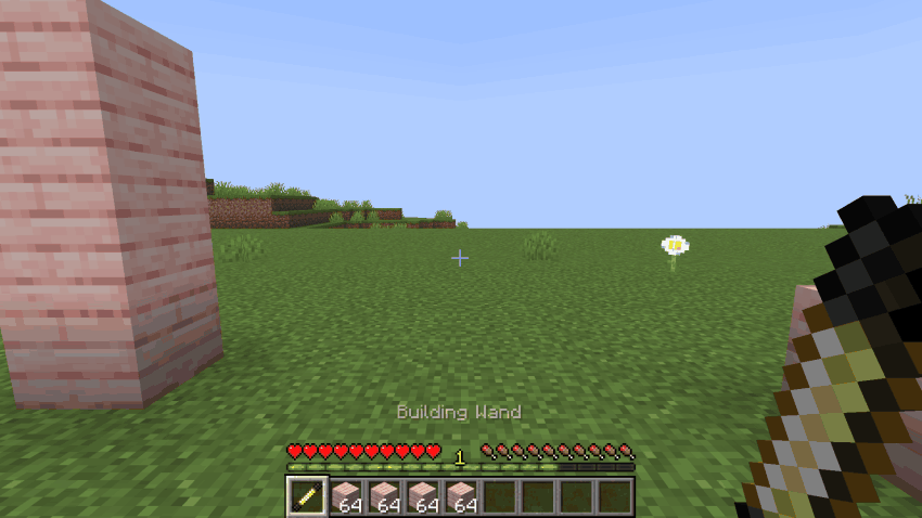 Clicking one corner with a Building Wand, walking to the far corner and clicking it, and a whole room of cherry planks going up