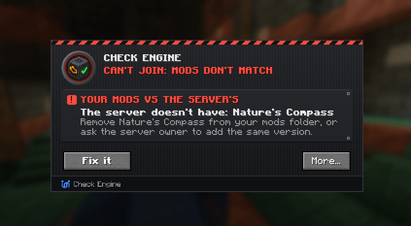 Can't join: mods don't match, with a Fix it button