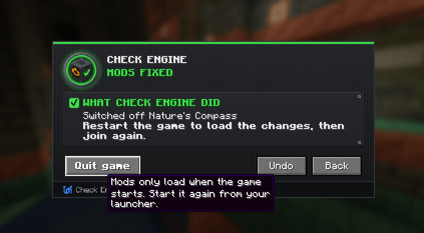 Mods fixed: the extra mod is switched off, Undo puts it back