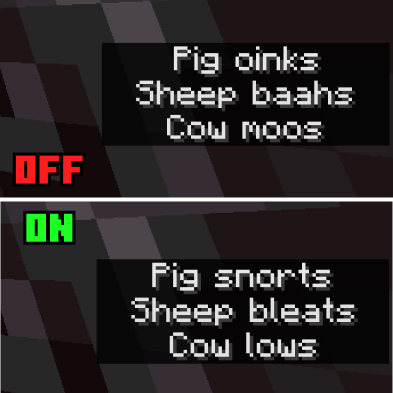 A graphic that compares the captions with and without the resource pack enabled
