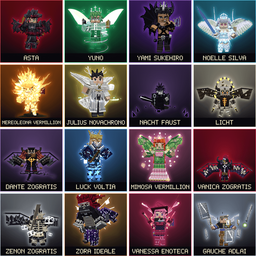 The 16 playable characters of Clover Craft