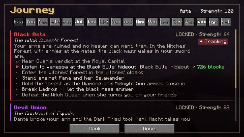 Character quests: every form has its own story, with objectives and a tracker