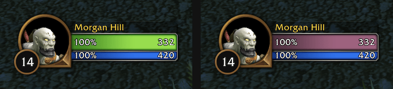 Standard frame is shown on the left, class color frame is shown on the right