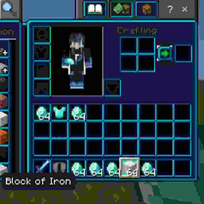 Pluz UI+ – Blue Inventory UI, Quick Craft & Quick Loot — Minecraft Bedrock texture pack, screenshot 1