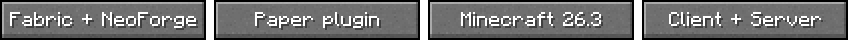 Fabric and NeoForge mods, a Paper plugin, Minecraft 26.3, for the client and the server
