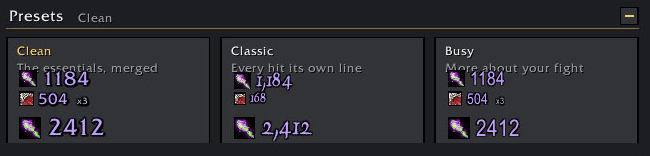 The three presets on the settings page