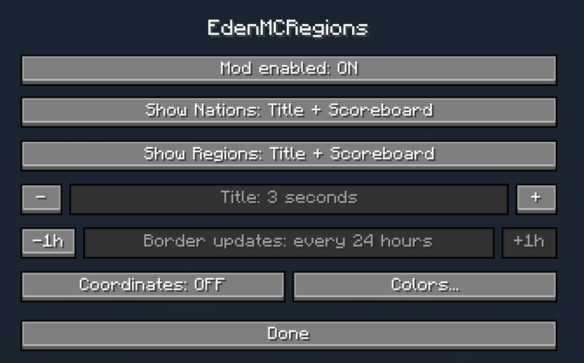 Settings menu