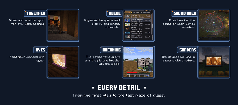 Every detail: together, queue, sound area, dyes, breaking, shaders