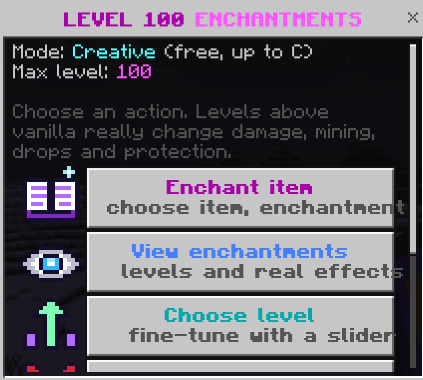 Level 100 Enchantments — Minecraft Bedrock addon, screenshot 2
