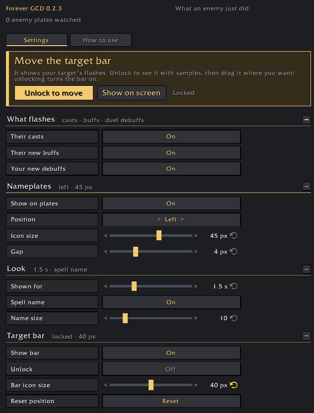 Forever GCD settings page