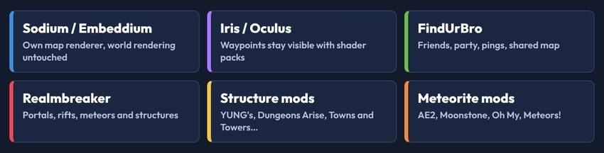 Sodium, Iris, FindUrBro, Realmbreaker, structure mods and meteorite mods