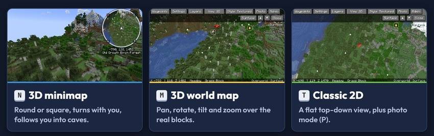 3D minimap, 3D world map and classic 2D