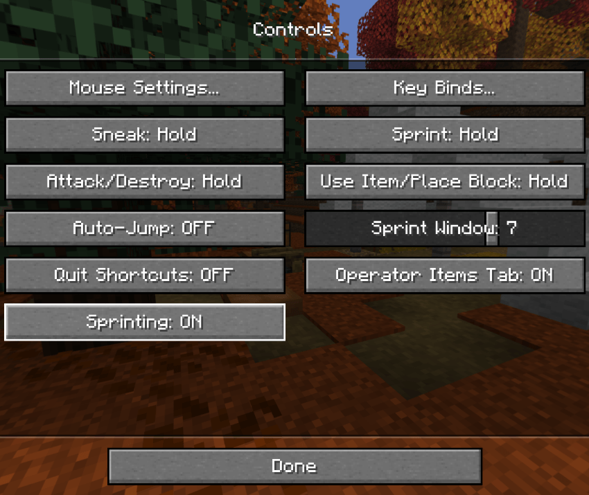 Controls menu