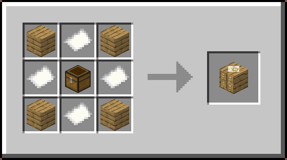 Fulgurite Cabinet recipe: planks, paper and a chest, in any of the 11 woods