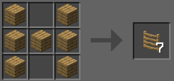 Oak Planks in an H shape inside a 3x3 crafting grid, producing 7 Oak Plank Ladders