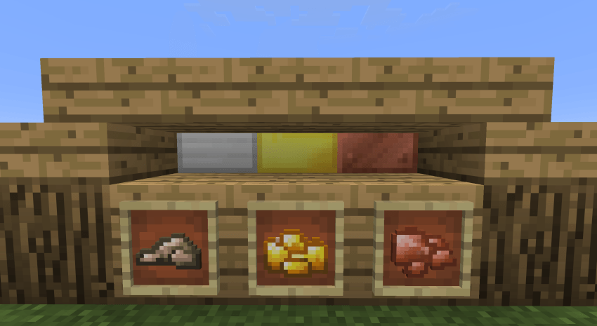 A screenshot displaying the custom raw ore textures this pack provides.