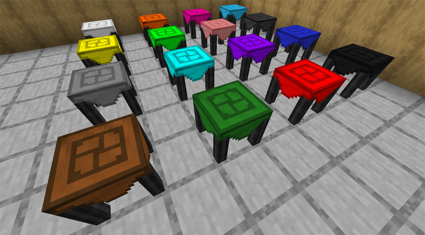 Screenshot showing 16 color variations of the Enchanter's Workbench