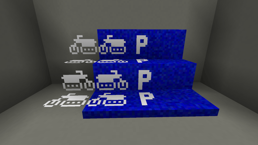 blocks and trapdoors that look like parking signs for mopeds.