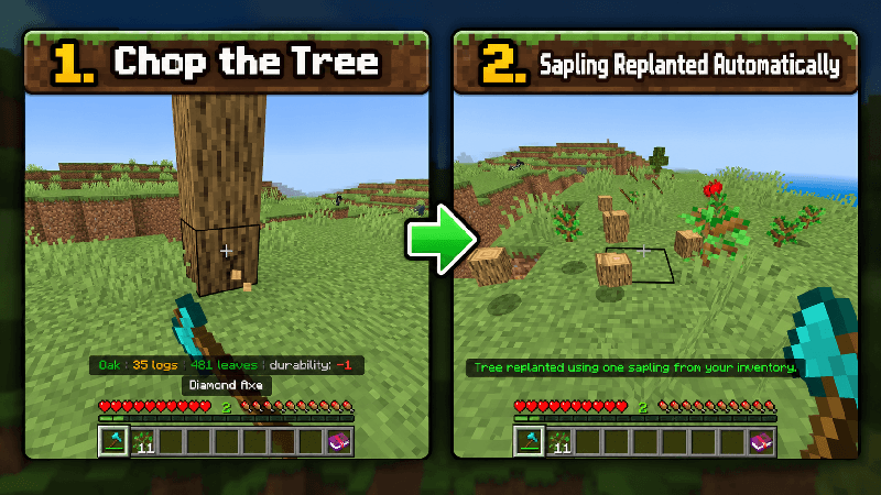 Definitive Tree Capitator | Tree Chopper, Auto Replant & Custom Axes — Minecraft Bedrock addon, screenshot 4