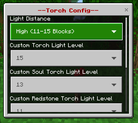 Torch OffHand Light Distance Settings