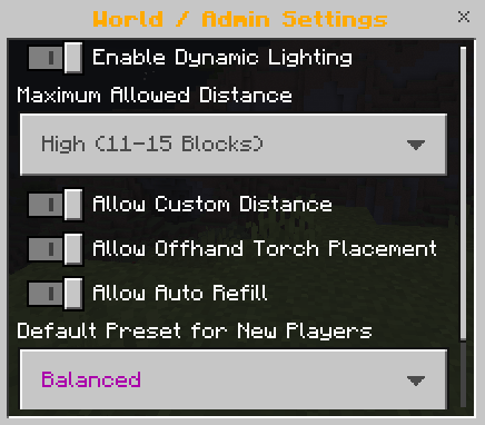 Torch Offhand World and Admin Settings