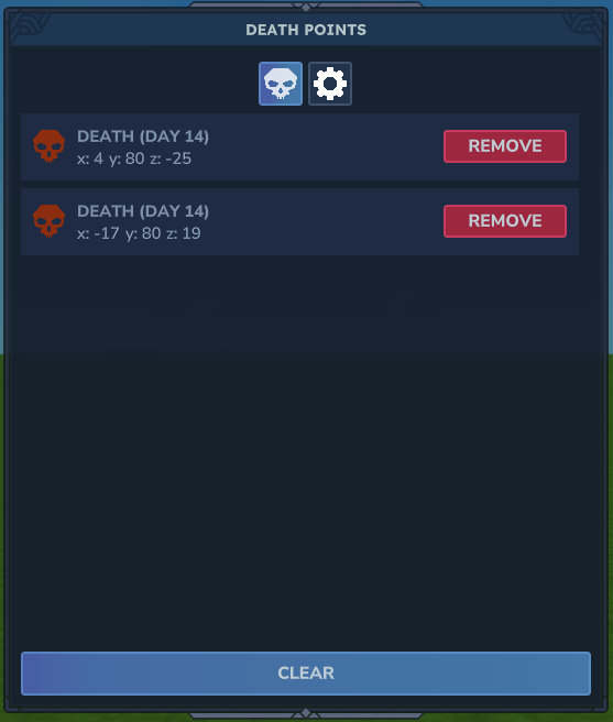 Death points list menu