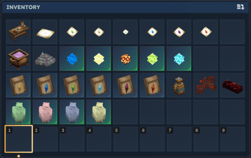 An inventory full of all the new or expanded items in the Essence Crafting mod