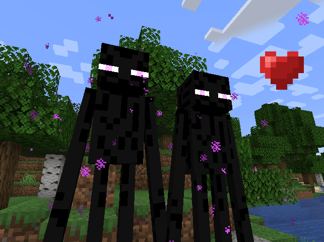 Two Endermen holding hands, always together