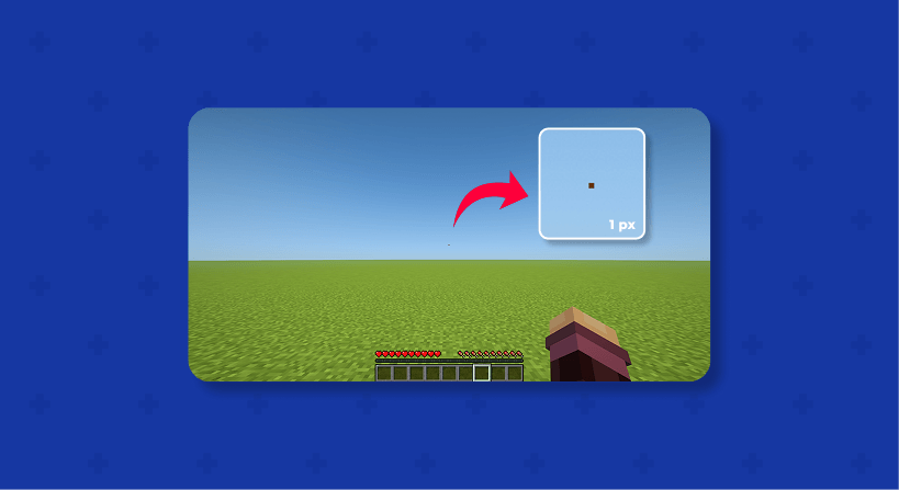 A blue cover image of an in-game screenshot with the dot crosshair. There's a red arrow pointing to an enlarged picture of the crosshair to give a good look.