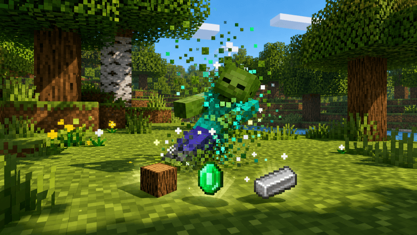 AI-generated concept art of a zombie and random drops; not a gameplay screenshot