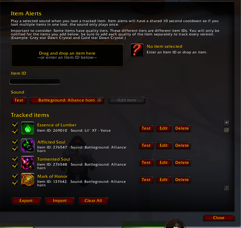 Play specific sounds when specific items are looted