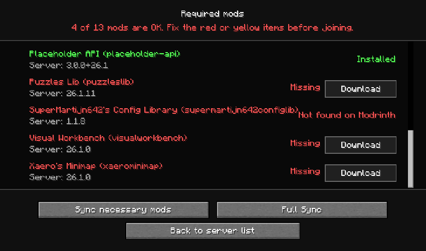 Vinculum's Required Mods screen