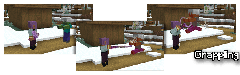 A sequence showing Grappling pulling a zombie toward the player
