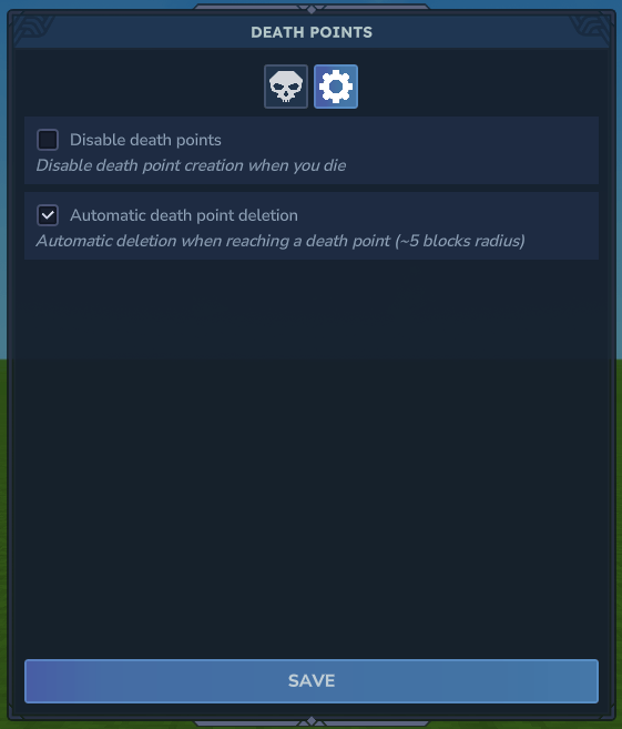 Death points settings menu