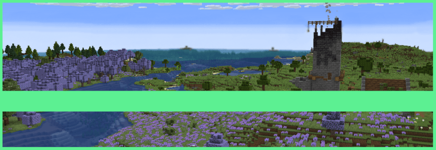 Awesome view of a ruined structure in a lavender field. If you're reading this I promise this pack is soooo cool