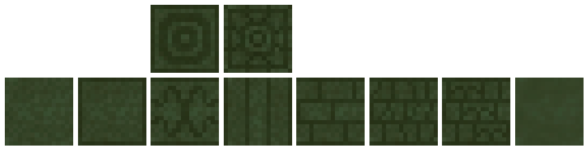 Oscilicrete blocks: Oscilicrete, Cut Oscilicrete, Chiseled Oscilicrete (top and side), Oscilicrete Bricks (top and side), Cracked Oscilicrete Bricks, Chiseled Oscilicrete Bricks, Smooth Oscilicrete