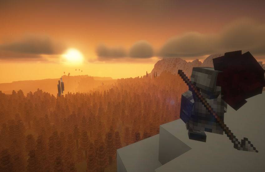 A sunset with DistantHorizons + Shaders