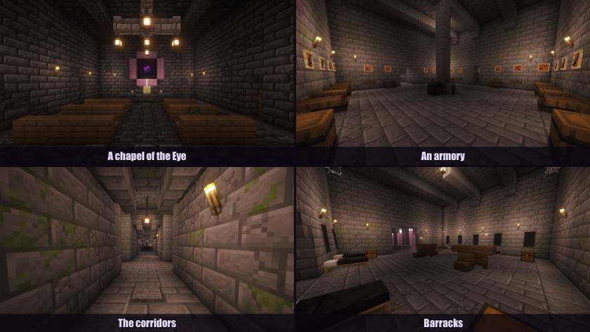 A chapel, an armory, the corridors, barracks