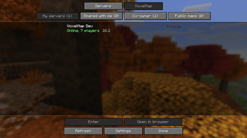 VoxelMap tab in the multiplayer screen