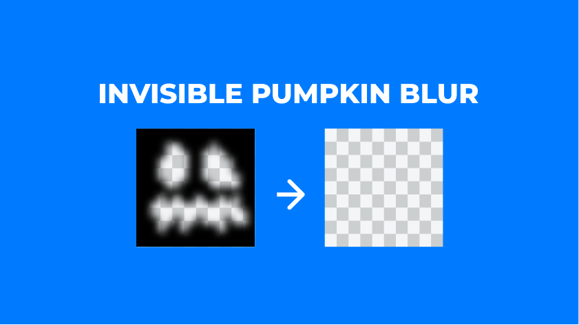 A cover image with a blue background and white text title of the resource pack with two images underneath. one on the left with the black pumpkin blur image and a checker transparent background behind it then there's a white arrow pointing to the next image on the right showing the full checker transparent pattern - as if the effect was turned invisible. 
