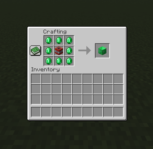 The crafting recipe of the Explosive Emerald Block