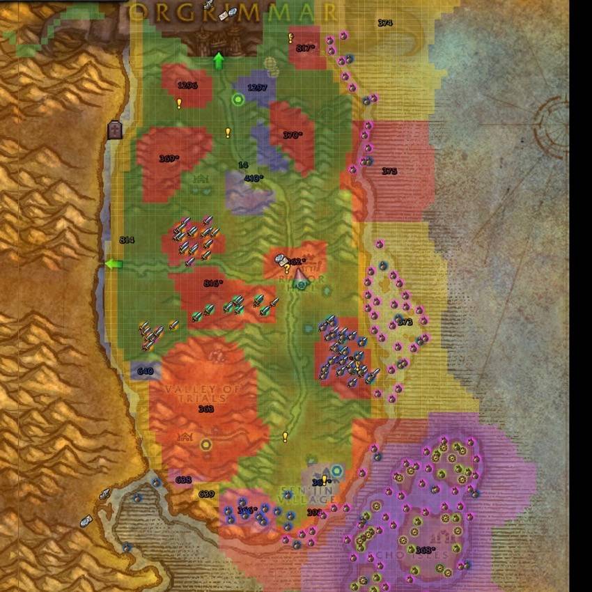 a picture of durotar with its zones and subzones highlighted