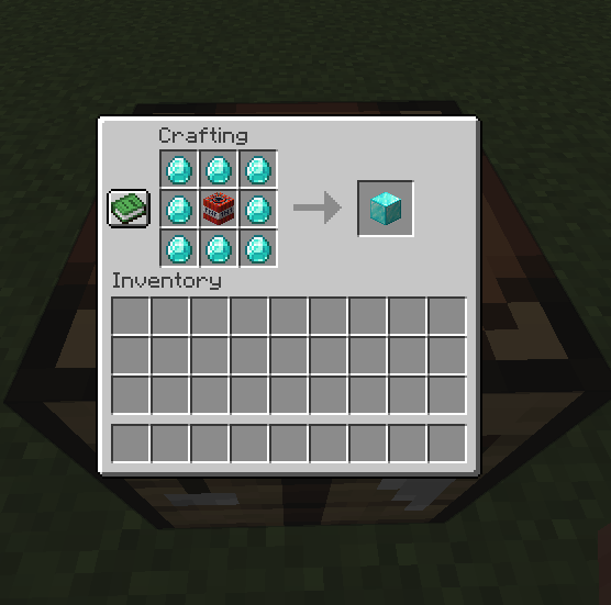 The crafting recipe of the Explosive Diamond Block