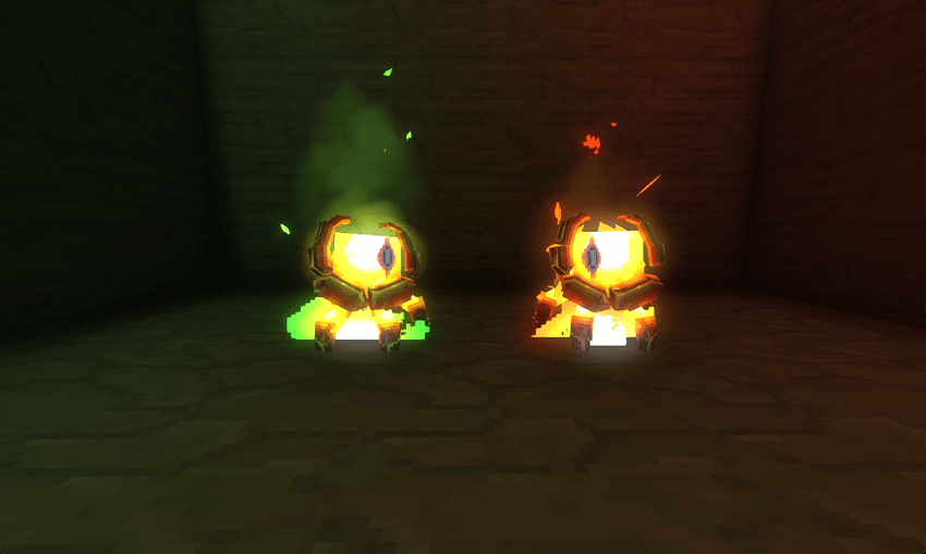 Living vs. Loving Sparks - the Living Spark has green flames, and the Loving Spark has orange.