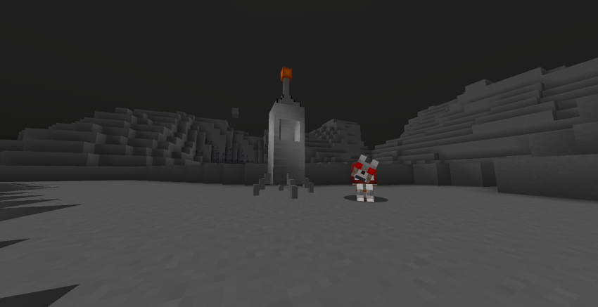 Dog with cyborg armor next to moon rocket