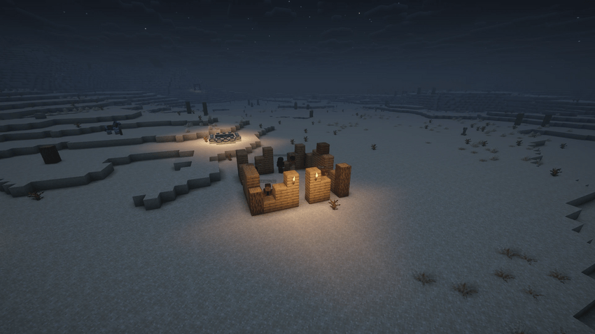 Night on the map, lit by torches