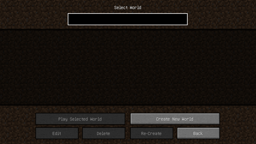 Empty world selection screen